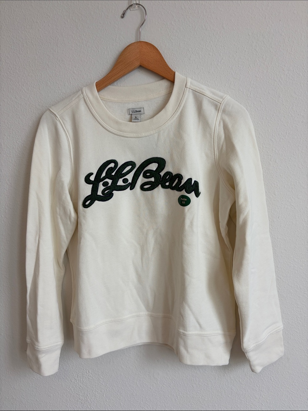 L.L.Bean Cream Sweatshirt with Green Script Logo